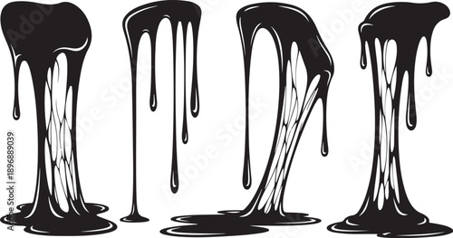 Black paint drips and splatters on white background illustration