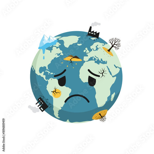 Sad Earth Emoji Illustrating Global Warming and Pollution