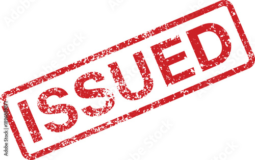 A noticeable red grunge rubber stamp text reading ISSUED is displayed diagonally on a bright white surface