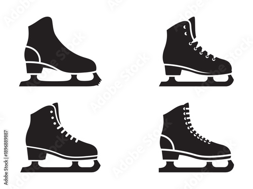 Figure Skates Silhouette Icon Set for Winter Sports