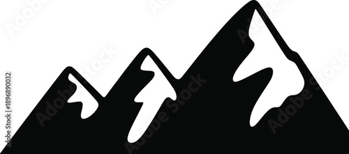 Mountain silhouette landscape in minimal style, black alpine peaks isolated on white background for travel, adventure, nature, outdoor design concept