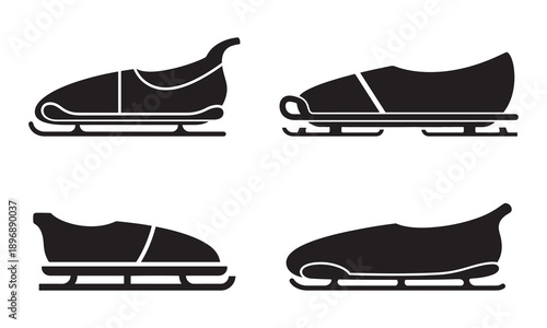 Sleds and Bobsleds Silhouette Icons for Winter Sports