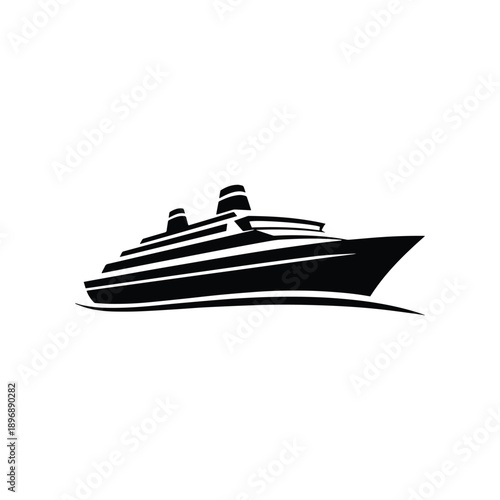 Sleek, modern silhouette vector illustration of a luxury cruise ship, representing ocean travel, vacation, and maritime adventure. This elegant design is perfect for tourism and holiday concepts