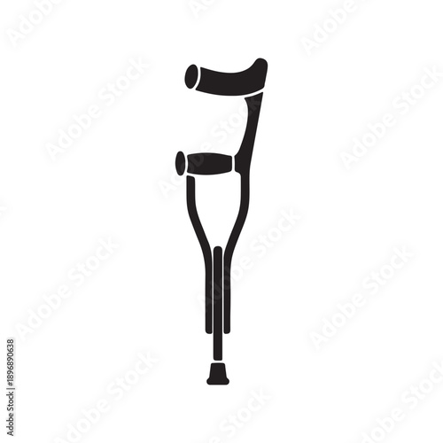 Forearm crutch, walking aid glyph icon. Mobility aid device for physically disabled people. Broken bones, handicapped equipment. Silhouette symbol. Negative space. Vector isolated illustration
