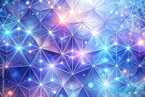 Abstract Geometric Pattern with Luminous Triangular Facets and Glowing Interstices