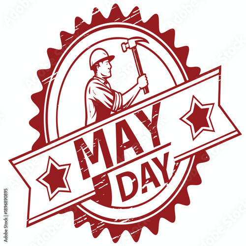 May Day Vintage Worker Emblem Vector Illustration