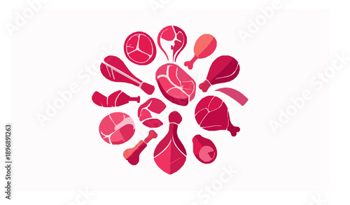 Assorted Meat Cuts Vector Display Illustration for Restaurant and Butchery