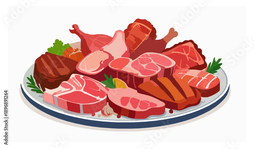 Assorted Meat Cuts Vector Display Illustration for Restaurant and Butchery