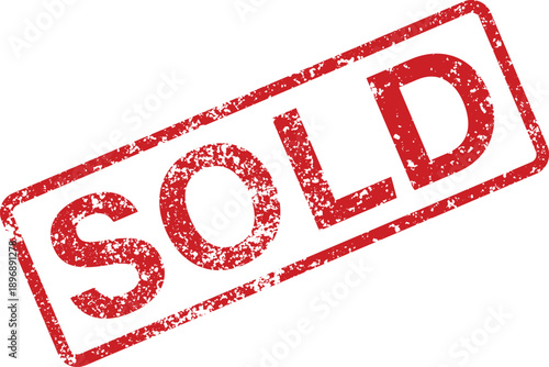A striking red grunge rubber stamp highlighting the word SOLD diagonally positioned on a pristine white surface