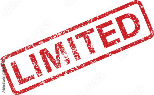 A striking red grunge rubber stamp showing the word LIMITED is presented diagonally on a clean white background