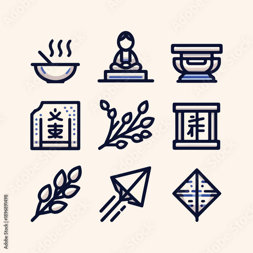 clean flat ancestor remembrance outline safari outline duo tone icon set