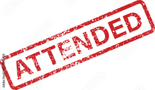 A vibrant red grunge rubber stamp showing the word ATTENDED on a clean white background