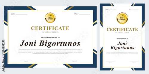 award template design, achievement, championship modern theme blue and gold color pattern luxury
