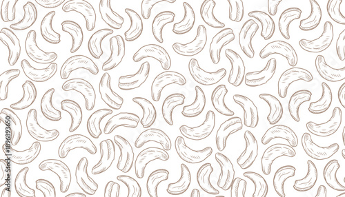 Cashew Seamless Pattern Background Hand Drawn Line Art Vector