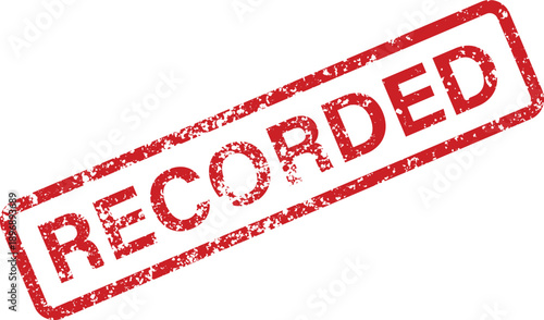 Distinctive red rubber stamp clearly showing the word RECORDED on a pristine white background