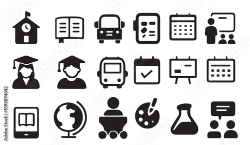 Education and Learning Icons Set for School, Study, and Academic Concepts
