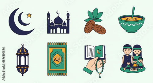 Islamic cultural icons collection for Ramadan and Eid celebrations.