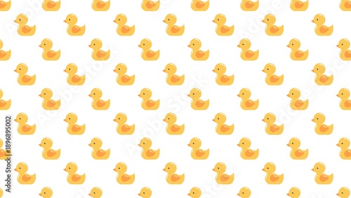 Seamless pattern of yellow rubber ducks on white background