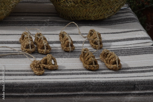 Handwoven Straw Miniature Traditional Sandals Display
