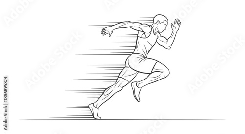 athletic male runner illustration in full sprint dynamic speed lines emphasizing motion and energy ideal for sports and fitness marketing