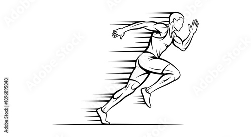 graphic line art of a male runner sprinting emphasizing explosive speed and powerful athleticism for sports and fitness branding.