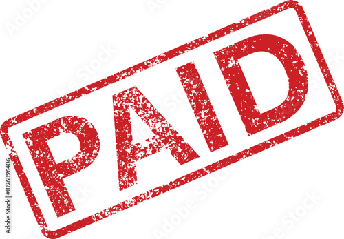 Vibrant red rubber stamp with the word PAID clearly visible on a clean white background displaying distressed texture
