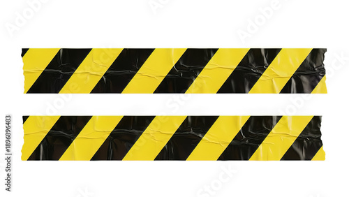 Yellow and black caution tape strips with crumpled texture