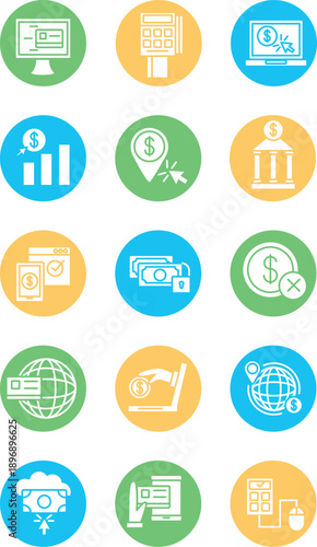 Finance and Banking Flat Circle Icons Set