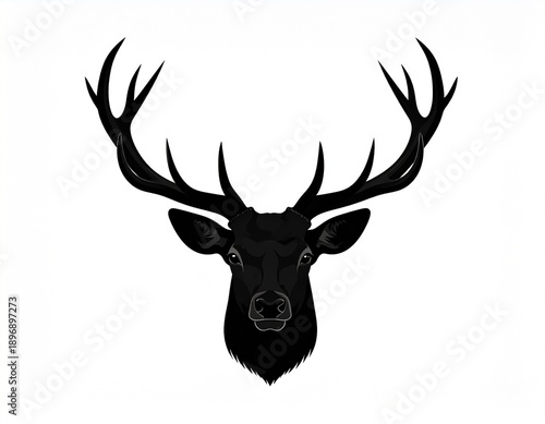 Stylized Deer Head Silhouette with Branching Antlers