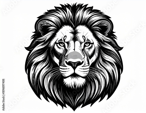 Black and White Lion Face Illustration