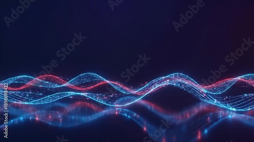 Abstract Data Waves Futuristic Network Visualization in Blue and Red
