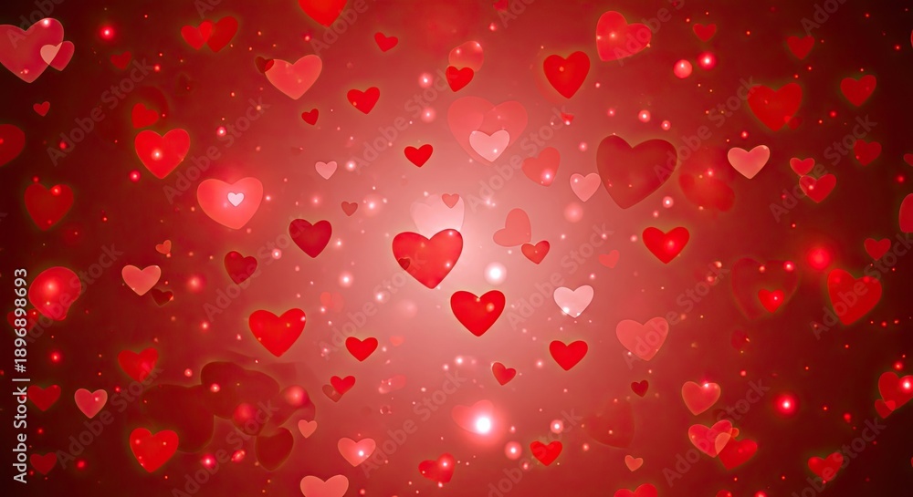 Obraz premium Romantic red hearts with glowing light effect background