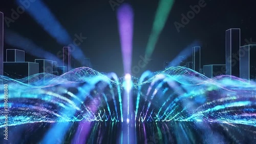 Digital Landscape Cyberpunk Cityscape with Glowing Data Streams Futuristic Technology Backdrop