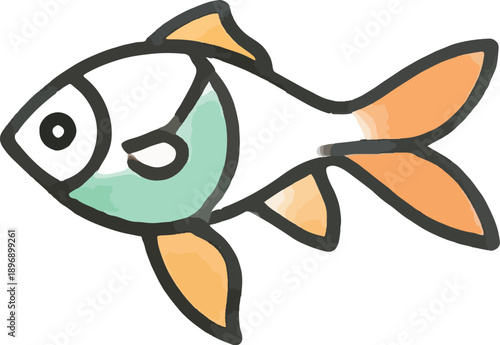 Cute cartoon goldfish with orange fins and mask Keywords: fish, goldfish, animal, pet, aquatic