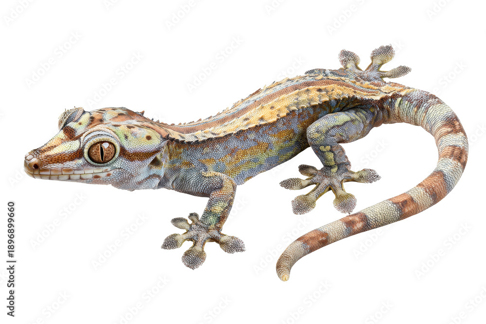 Fototapeta premium Lizard walks on a flat surface in a bright light, showing details of its skin and features during the midday