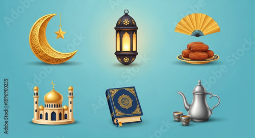 Islamic cultural symbols for Ramadan and Eid celebrations.