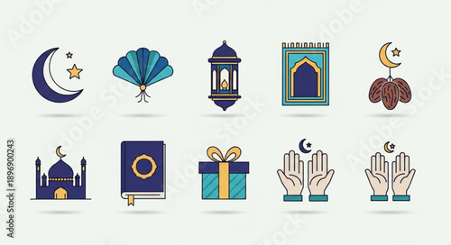 Islamic cultural symbols and icons collection.