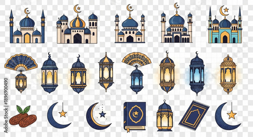 Islamic cultural symbols and landmarks collection.