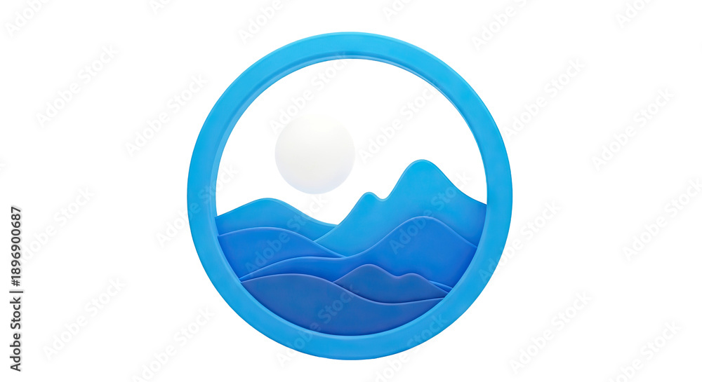 Fototapeta premium Abstract Blue Landscape with Sun Inside a Circle