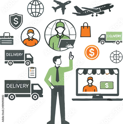 E-commerce And Global Delivery Icons trucks airplane