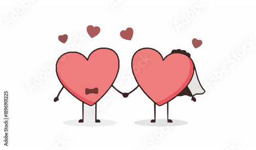 Cute happy hearts couple vector illustration for wedding rehearsal and family love in doodle style
