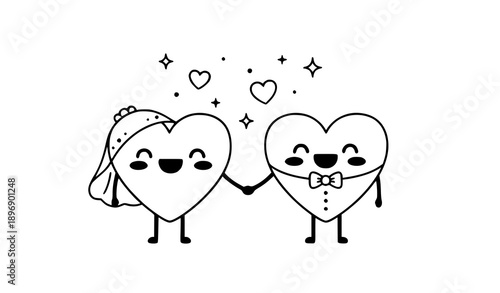 Hand-drawn doodle hearts couple vector illustration for wedding rehearsal and family celebration