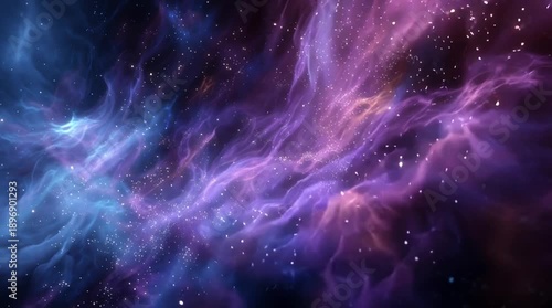 A vibrant, swirling motion background of purple, blue, and pink hues against a starry night sky.