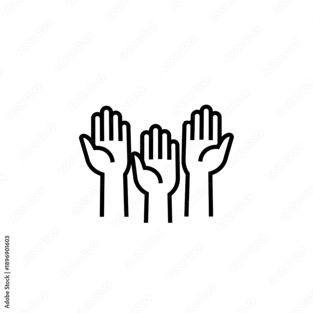 Obraz premium An empowering vector image of three raised hands showing palms to represent volunteering, voting, or active participation in a group