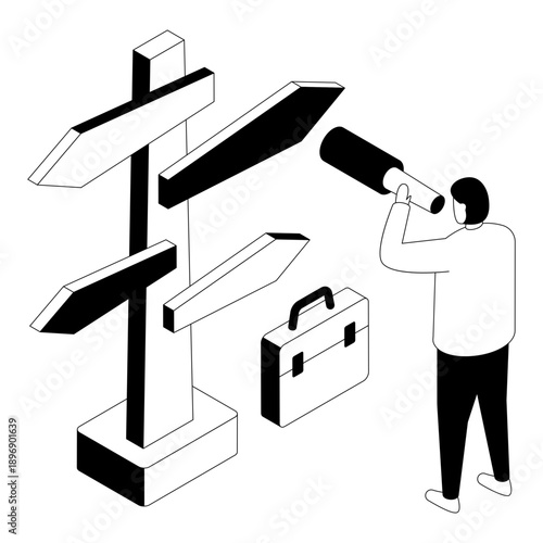 A glyph isometric design illustration of business vision 