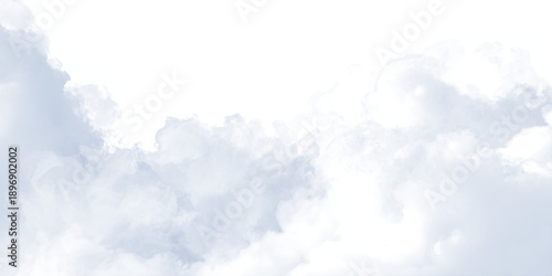 Soft blue watercolor clouds background with white copy space, ethereal dreamlike sky texture on a white background.