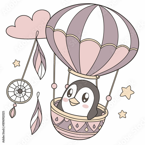 Playful Surprised Penguin design, styled with sitting in a teacup ride and Dreamland shades in a Fantasy dream setting