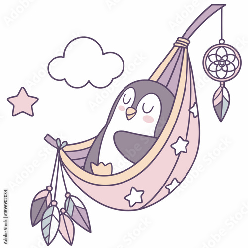 Playful Peaceful Penguin design, styled with in a hammock and Dreamland shades in a Fantasy dream setting