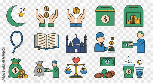 Islamic Finance and Charity Icons Collection.
