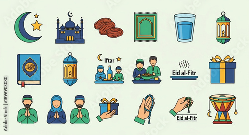 Islamic Holiday Symbols Collection Ramadan Eid Celebration Icons.